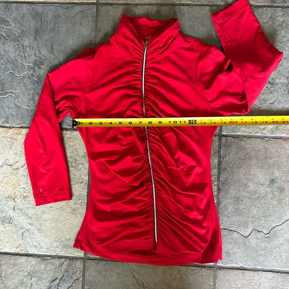 🎁🎄SLIMMING HOLIDAY RED BEBE RUCHED ZIP TOP SOFT STRETCHY - Picture 7 of 7